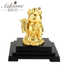 Gato sorte chinês grande folha de ouro fortuna gato riqueza artesanato acolhedor boa sorte acenando escultura do gato estátua decoração do carro ornamento 2024 - compre barato