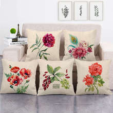Flower cushion cover European home style pillowcase art flower linen pillowcase sofa rose flower decoration pillowcase 45*45cm 2024 - buy cheap
