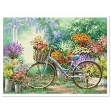 Flower basket bicycle cross stitch package spring garden 18ct 14ct 11ct cloth cotton thread embroidery DIY handmade needlework 2024 - buy cheap