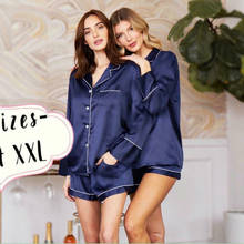 Атласный Женский Длинный пижамный комплект, женская пижама с шортами, Шелковый пижамный комплект 2024 - купить недорого
