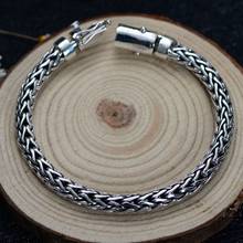Joia de prata s925 fivela de prata feita à mão da tailândia, bracelete de corda plana de 7mm, pulseira masculina 2024 - compre barato