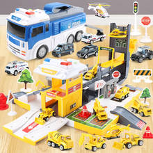 Brinquedo 2 em 1 montagem de trilho de corrida, tamanho grande, contêiner de inércia, caminhão, estacionamento, brinquedo diecast para crianças, presentes 2024 - compre barato