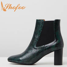 Shofoo Snake Pattern Chelsea Ankle Boots Woman High Chunky Heels Round Toe Large Size 11 15 Ladies Winter Fashion Mature Shoes 2024 - buy cheap