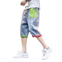 Idopy Men`s Fashion Denim Shorts Three Quarter Ripped Distressed Street Style Loose Fit Comfortable Jeans Shorts For Male 2024 - buy cheap