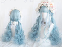 Lolita-Peluca de pelo largo para Cosplay, flequillo, flequillo, color azul claro, brillante, para fiesta, de 68CM, D113 2024 - compra barato