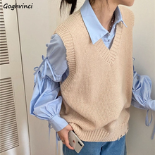 Sleeveless Sweater Vest Women Retro Korean Style Fashion Casual Knitted V-neck Solid Simple All-match Ulzzang Streetwear Jumper 2024 - buy cheap