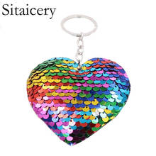 Sitaicery Heart Keychain Chaveiro Trinket Sequins Keychains For Women Accessories For Bags Kids Gift Wholesale Key Ring Pendant 2024 - buy cheap