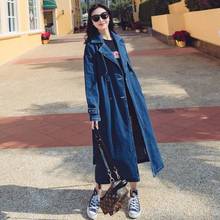 Long Coats Solid Designer Wind Breaker Office Lady  Denim Trench for Women Full Sleeve Double Breasted European Trench 2024 - buy cheap