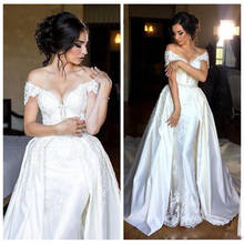 Satin Off the Shoulder Ball Gown Applique Sexy Deep V-Neck Wedding Dresses Removable Skirt Princess Bridal Dress Party Prom 2024 - buy cheap