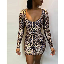 Sexy Women's Bodycon Mini Dress Leopard Bandage Long Sleeve Party Club Cocktail 2024 - buy cheap