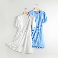 Mini vestido de verão para mulheres, manga bufante, cintura alta, manga curta, gola redonda, vestido branco 2024 - compre barato