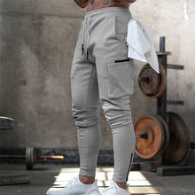Homens jogger pnats sweatpants homem ginásios workout de fitness algodão calças masculinas moda casual magro calças com zíper design 2024 - compre barato