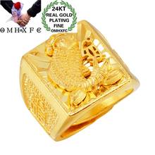 OMHXFC Jewelry Wholesale RI265 European Fashion Fine Man Male Party Birthday Wedding Gift Carp Square 24KT Gold Resizable Ring 2024 - buy cheap