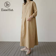 EaseHut Women Vintage Long Dress Solid Casual Loose Cotton Linen Maxi Dresses Spring Autumn Long Dress Robe Female vestido mujer 2024 - buy cheap