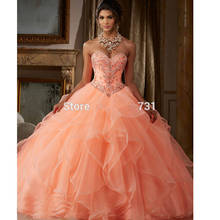 Vestidos de quinceañera naranja, vestido de baile de tul con cuentas de cristales, económico, dulce, 16 vestidos 2024 - compra barato