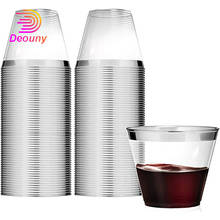 Deouny copos de vinho de plástico, 50 unidades, descartáveis estilo antigo, reutilizável, copo de plástico 2024 - compre barato