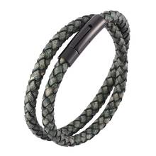 Unisex Jewelry Vintage Multi Layered Wrap Bracelet Charm Braided Leather Bracelet Black Steel Snaps Bangles Gifts BB0486 2024 - buy cheap