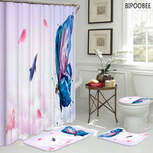 High Quality 3D Fabric Shower Curtain Romantic Bathroom Curtains Set Flannel Toilet Cover Non-slip Mat Bath Rugs Home Decor 2024 - buy cheap