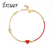 ERLUER-pulsera con dijes de moda para mujer, joyería en forma de corazón de amor rojo, pulsera ajustable para niña de oro rosa, joyería para el Día de San Valentín 2024 - compra barato