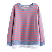 Women Casual Stripe Sweatshirts Splicing Long Sleeve Pullover Sweatshirt Autumn Loose Tops Plus Size 2024 - buy cheap