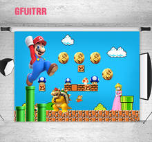 GFUITRR-Fondo de fotografía de Mario para cumpleaños, telón de fondo de vinilo azul, accesorios para fotomatón, 7x5 pies 2024 - compra barato