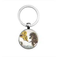 SUTEYI Cute Hedgehog Key Chain Round Glass Animal Pattern Pendant Key Ring Chains Holder Men Women Fashion Jewelry 2024 - buy cheap