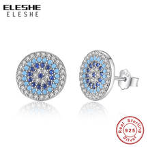 ELESHE Wholesale 100% 925 Sterling Silver with CZ Blue Lucky Eyes Round Stud Earrings For Women Original Trendy Jewelry 2024 - buy cheap