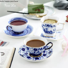 Креативная сине-белая фарфоровая чайная чашка, кофейная кружка, домашний высококлассный Набор чашек и блюдец, керамическая чашка для воды, художественное украшение для дома 2024 - купить недорого