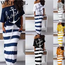 WEPBEL T-Shirt & Striped Maxi Skirt Women Two Piece Outfits Plus Size Fashion Off Shoulder Two Pieces Sets Tops and Skirts 2024 - buy cheap