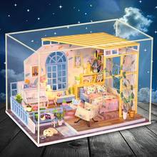 Casa de bonecas artesanal, mini móveis de madeira com luz de led, para presente de aniversário das crianças e para presente de natal 2024 - compre barato