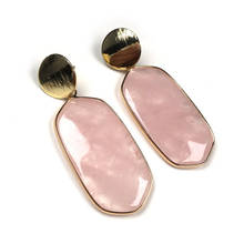 Brincos exclusivos femininos, joia de ágata preta cor amarela e dourada, formato oval, quartzo rosa rosa e rosa 2024 - compre barato