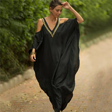 2022 Sexy Cold Shoulder V Neck Bats Sleeve Loose Summer Beach Dress Plus Size Women Beachwear Kaftan Black Dress N943 2024 - buy cheap
