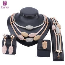 Exquisite Dubai gold Jewelry Set Luxury Nigerian Woman Wedding Fashion Costume Design Three Tone Layered Necklace Jewelry Set 2024 - buy cheap