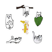 Funny Cartoon Animal Brooch enamel pins Creative White Cat On Brooches Banana Leaf Lying Button lapel Badges Denim kid Jewelry 2024 - buy cheap