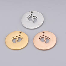 Stainless Steel Round Charm With Hollow Baby Feet Charms Pendants For Jewelry Making Mirror Polished Wholesale 20pcs 2024 - buy cheap