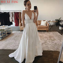 Сексуальное свадебное платье трапециевидной формы с глубоким v-образным вырезом на бретельках свадебное платье с открытой спиной атласное свадебное платье 2020 Vestido De Noivas Casamento 2024 - купить недорого