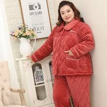 Conjunto de pijama feminino de flanela, plus size, super quente, acolchoado, mangas compridas, com calças, roupa de dormir, 26888 2024 - compre barato