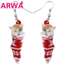 ARWA Acrylic Christmas Sock Short Hair Cat Kitten Earrings Sweet Animal Long Drop Dangle Jewelry For Women Kids Gift Accessories 2024 - buy cheap