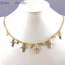 Gargantilha colar feminino, nova colar com pingente cruz delicada cor dourada cz, estilo poderoso 2024 - compre barato