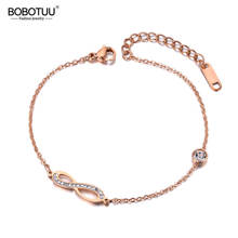 BOBOTUU Summer Style Crystal Infinite Eternity Charm Bracelet Bangle For Women Stainless Steel Link Chain Bohemia Beach BB19027 2024 - buy cheap