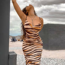 Vestido longo sem mangas listrado tigre, peça feminina justa sem alça, roupa de balada, sensual, vestido longo para mulheres 2024 - compre barato
