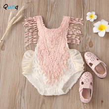 Qunq macacão infantil de renda branca, macacão para recém-nascidos de malha com borla rosa, trajes de princesa para verão, 2021 2024 - compre barato