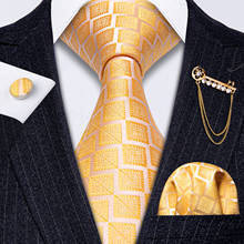 Fahsion amarelo floral masculino laço de casamento broche conjunto de gravata de seda para homem gravata lenço abotoaduras barry. wang designer gravata GS-5247 2024 - compre barato
