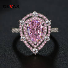 OEVAS Solid 925 Sterling Silver 7*10MM Pink Water Drop High Carbon Diamond Wedding Rings For Women Sparkling Party Fine Jewelry 2024 - buy cheap