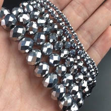 Faceted Silvers Plated Glass Crystal Rondelle Beads Loose Spacer Beads For Jewelry Making DIY Bracelet 15'' 4/6/8/10/12/14mm 2024 - buy cheap