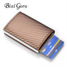 BISI GORO New Clutch Pop-up mart Wallet Cardbon Fiber RFID Metal Card Holder 2021 PU Leather Slim Thin New Card Case 2024 - buy cheap