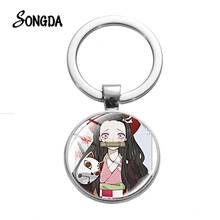 LLavero de Anime Demon Slayer, llavero de Kimetsu No Yaiba, Kamado, Tanjirou, Nezuko, Agatsuma, insignia de Cosplay, llavero redondo de cristal, Llaveros 2024 - compra barato