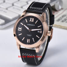 Corgeut 41 мм черный циферблат светящиеся Мужские автоматические механические часы водонепроницаемые Календарь сапфировый Кожаный ремешок наручные часы для мужчин 2024 - купить недорого