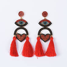 Pendientes colgantes largos con borlas para mujer, aretes de lujo con cristales de imitación, ojos malvados, colgantes grandes, estilo bohemio, étnico, con flecos grandes 2024 - compra barato