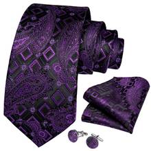 Gravatas e lenços pretos roxo para casamento, gravatas e lenços de seda com design masculino dibangu para negócios e presente, moda masculina sjt7299 2024 - compre barato